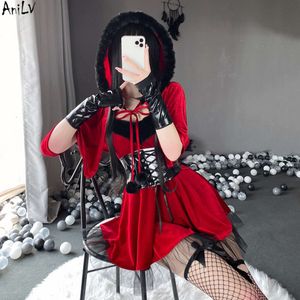 Ani – robe Cape de noël pour fille, uniforme de mauvais père noël pour femmes, châle à capuche noir, tenues de noël, Costumes de Cosplay, 2022