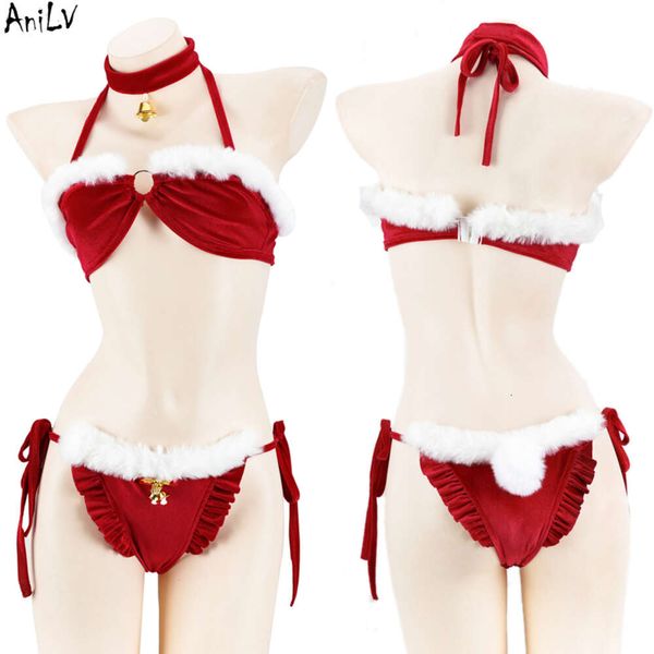 Ani-Bikini de felpa de Papá Noel para mujer, uniforme de Navidad para niña, ropa interior cálida de invierno, disfraces de Cosplay, 2022