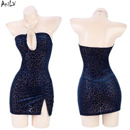 Ani 2022 novas mulheres corrente halter leopardo vestido azul jantar festa sexy roupas trajes cosplay