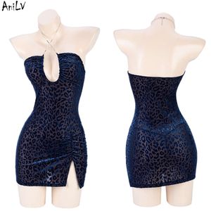 Ani – robe bleue léopard avec chaîne pour femmes, col licou, tenue de soirée Sexy, Costumes Cosplay, nouvelle collection 2022