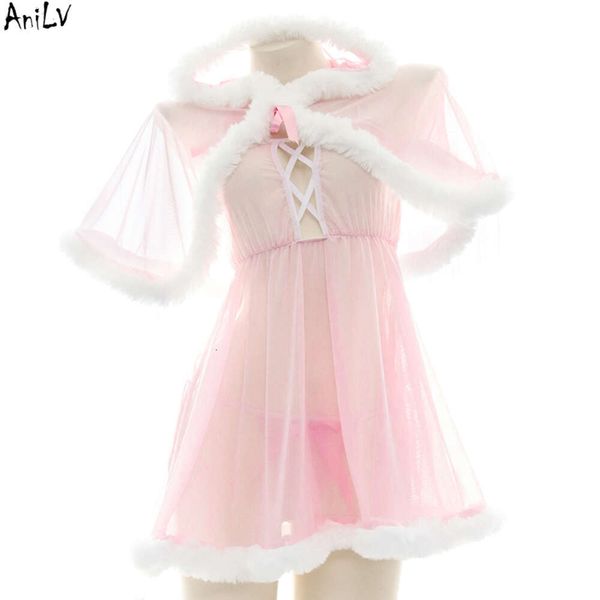 Ani Anime conte de fées fille rose à capuche Cape robe Costume Cosplay femmes maille fourrure chemise de nuit Pamas uniforme tenue cosplay