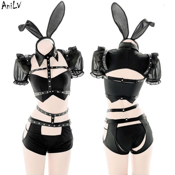 Ani Anime jeu Robot petite amie lapin fille uniforme Costume femmes discothèque serveur Rivet ceinture sangle Pamas Lingerie Cosplay