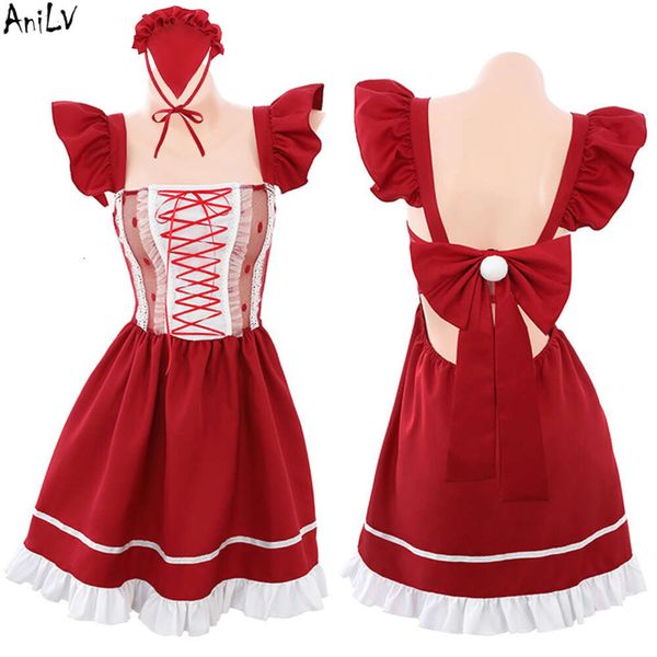 Ani Anime Gilr rouge Lolita uniforme Costumes femmes dos grand nœud robe de chambre tenue Cosplay cosplay