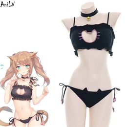 Ani Anime fille mignon chat patte cloche Bikini maillot de bain Costume femmes Mini beaux chats creux Pamas uniforme Cosplay cosplay
