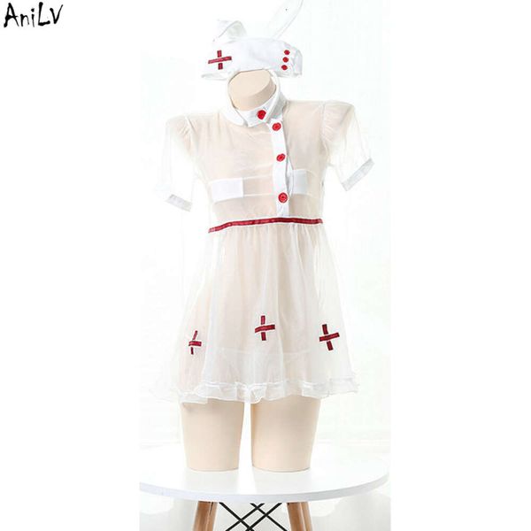 Ani Chica de Anime lindo uniforme de enfermera traje de malla blanco mujeres vestido de baño traje de baño Cosplay cosplay