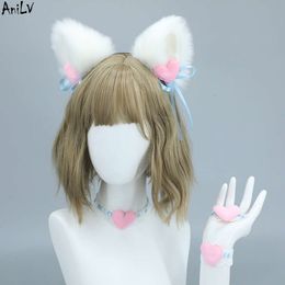 Ani Anime Kawaii chica lindo gato corazón amor diadema pulsera mujeres orejas de animales felpa tocado de mucama Cosplay