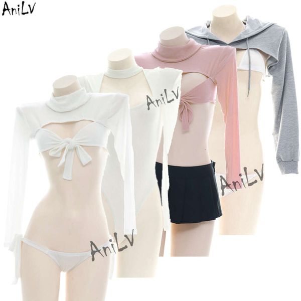 Ani Anime Kawaii chica estudiante suéter tejido serie traje mono Unifrom mujeres Sexy manga larga Pamas Lencería Cosplay cosplay