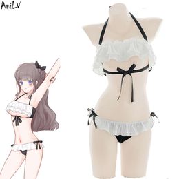 Ani Anime Lolita Girl Beach Bikini Badpak Kostuum Vrouwen Kawaii Sexy Chiffon Ruffle Pamas Unifrom Lingerie Cosplay cosplay