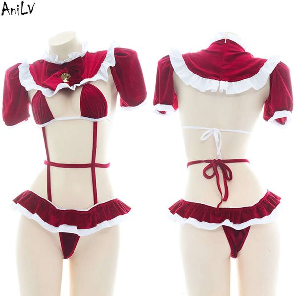 Ani-body rojo con campana de Nochebuena para mujer, traje de baño Sexy de Anime, ropa de dormir de Navidad, Cosplay de Pamas