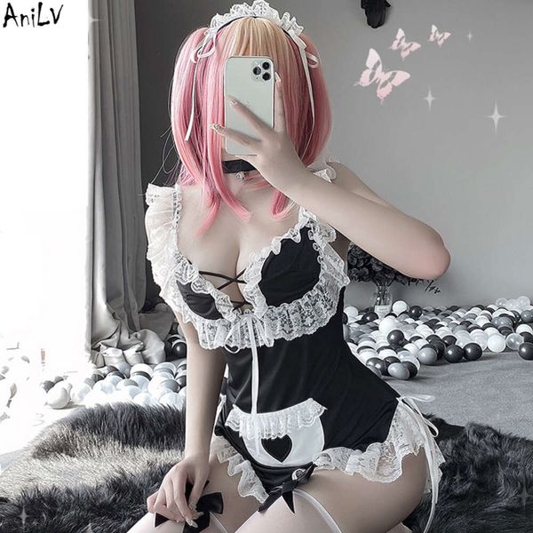 Ani Anime Lolita fille robe Unirom Costumes Cosplay bande dessinée cuisinier dame café femme de chambre dentelle bord chemise de nuit tenue érotique ensemble cosplay