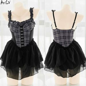 Ani Anime école étudiant noir Plaid body maillot de bain uniforme Costumes femmes piscine maillot de bain fête robe tenue Cosplay cosplay