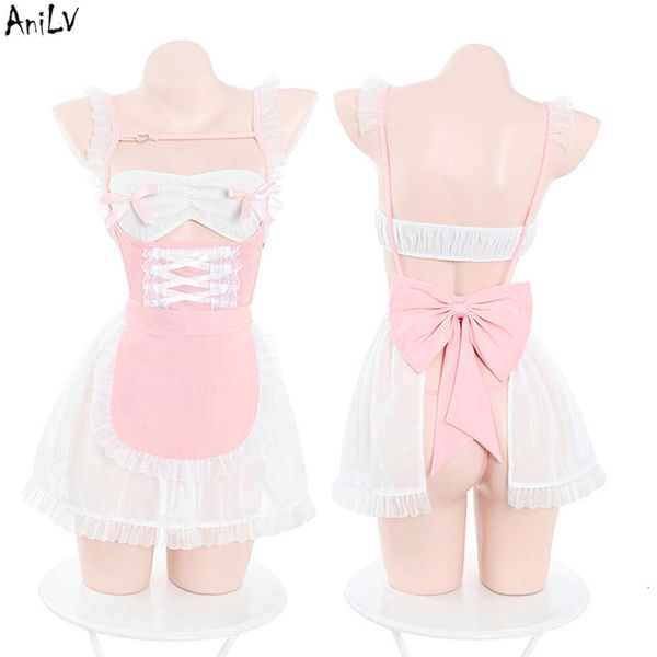 Ani Anime doux fille rose bonbons femme de chambre tablier uniforme femmes serveur robe tenues Costumes Cosplay cosplay