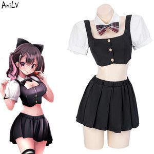 Ani Anime UK School Girl Student Unifrom Women Coffee Maid Outfit Costumi Cosplay Gonna a pieghe cosplay