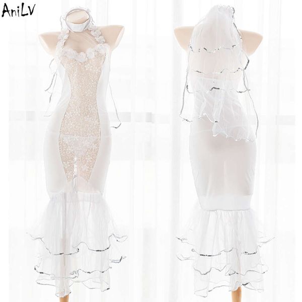 Ani belle robe de mariée sirène uniforme Costume femmes nuit de mariage dentelle creux Pamas Lingerie Cosplay cosplay