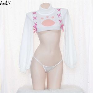 Ani dessin animé Anime Kawaii mignon chat patte col roulé pull maillot de bain Costume Lolita Gir Pamas uniforme piscine fête Cosplay cosplay