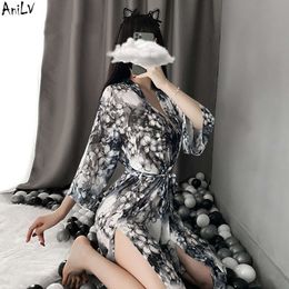 Ani Chinese inkt schilderij badjas kostuums cosplay zomer chiffon nachtjapon erotische lingerie outfit set cosplay