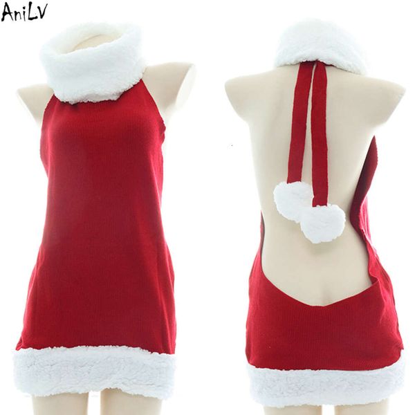 Ani noël fille col roulé robe pull Costume hiver femmes noël rouge dos nu chemise de nuit Pamas Cosplay cosplay