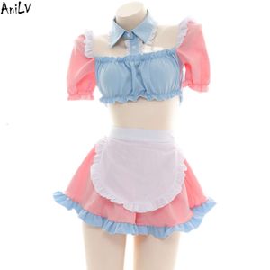 Ani – maillot de bain rose Lolita pour fille, Costumes japonais, uniforme de serveuse de café, ensemble d'uniforme de Cosplay
