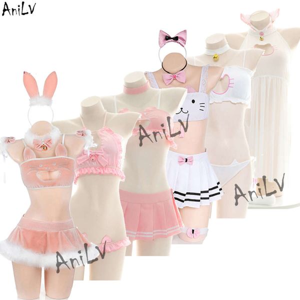 Ani mignon chat Kitty série Pamas maillot de bain chemise de nuit Lingerie uniforme Costume femmes chaud Anime fille cloche sous-vêtements Cosplay cosplay