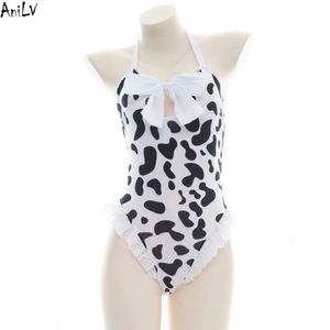 Ani mignon fille vaches licou dos nu body maillot de bain Costume plage poitrine arc à volants une pièce maillots de bain uniforme ensemble Cosplay cosplay