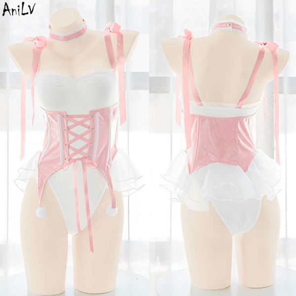 Ani miel pêche fille rose doux femme de chambre uniforme piscine fête serveur femmes Anime mignon body maillot de bain tenue Cosplay Costume cosplay