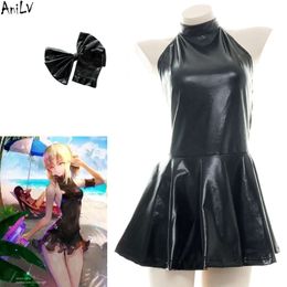 Ani Japanse Anime Fate Altria Pendragon Sabre Swim Dress Badpak Uniform Cosplay Strand Lederen Badmode Outfit Kostuums cosplay