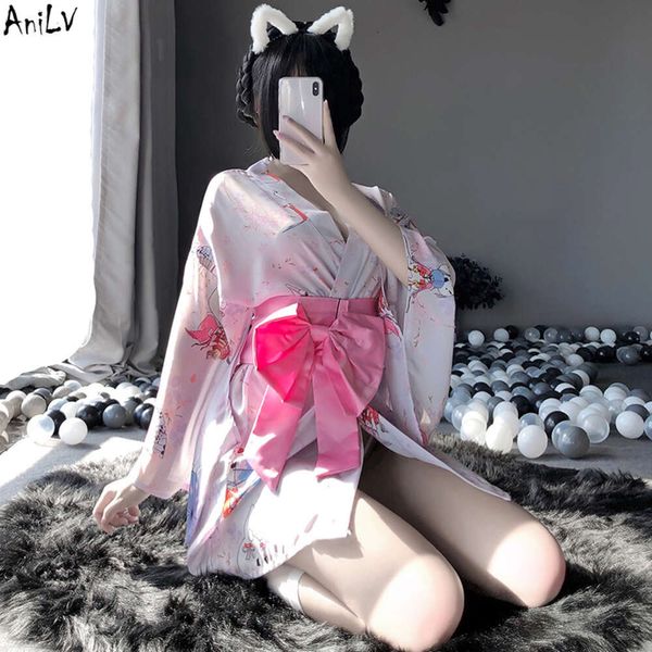 Ani japonais Anime Kawaii fille Kimono Yukata Costumes Cosplay lapin motif chemise de nuit Pamas érotique Lingerie Unirom ensemble cosplay