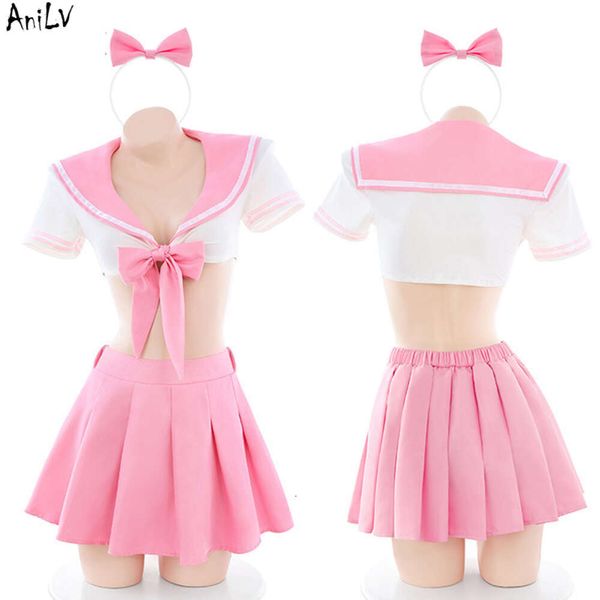 Ani-bañador rosa de escuela de Anime japonés para mujer, traje de baño de marinero, uniforme, Fiesta EN LA Piscina de verano, traje de baño para estudiante, cosplay