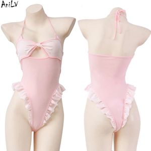 Ani Kawaii fille Anime Bow creux une pièce maillot de bain uniforme femmes rose body maillots de bain volants Pamas Costumes Cosplay cosplay