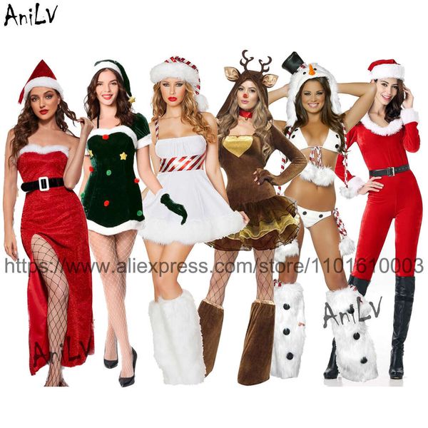 Ani nueva serie de Navidad disfraces mujeres Santa Claus Reno muñeco de nieve vestido mono trajes Cosplay