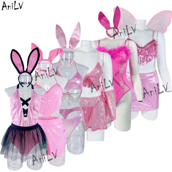 Ani nouvelle chaude douce fille rose lapin série Cosplay uniforme fleur papillon elfe ailes tempérament Lingerie tenue Costumes cosplay