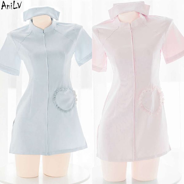 Ani jeu de rôle mignon Gilr infirmière robe avec chapeau uniforme Costume femmes Sexy chemise de nuit Pamas tenue Cosplay cosplay