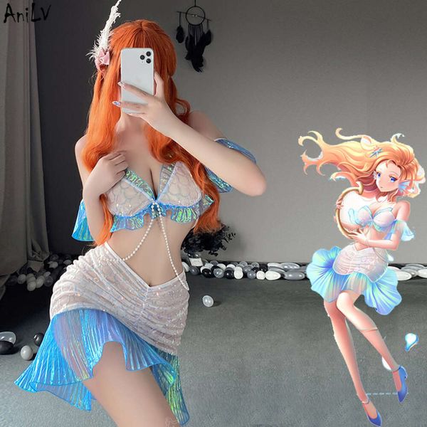 Ani Sea princesse petite sirène nageoires brillantes uniforme Costumes femmes écailles de poisson paillettes Bling jupe tenues maillots de bain Cosplay cosplay