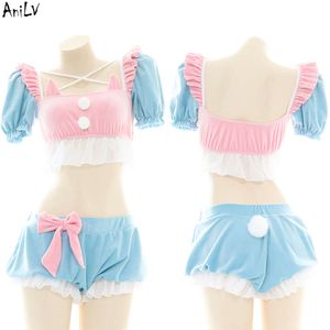 Ani étudiant mignon chat Lolita fille Anime princesse Pamas uniforme Costume femmes chaudes rose arc maillot de bain Lingerie Cosplay cosplay