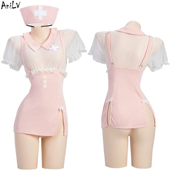 Ani doux infirmière tempérament uniforme femmes chemise de nuit transparente Pamas Lingerie chaude tenues Costumes cosplay