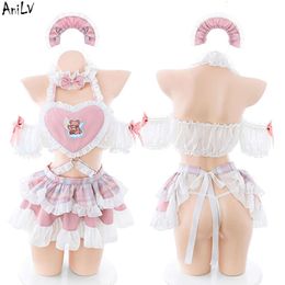 Ani-uniforme de sirvienta para pastel para mujer, disfraz de chica Lolita de Anime Love Aporn, disfraz Cosplay