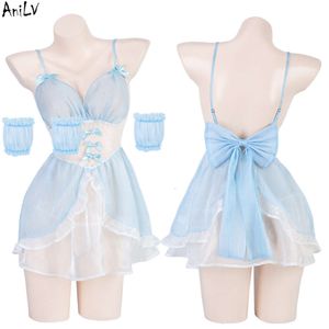 Ani – robe en dentelle pour femmes, uniforme de rêve de la mer, bleu ciel, fil doux, chemise de nuit à gros nœud, Costume Pamas Cosplay