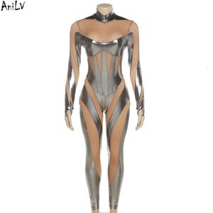 Ani Vrouwen Game Movie Strakke Jumpsuit Alien Robot Mesh Hollow Sier Strip Bodysuit Cosplay Kostuums cosplay