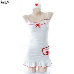 Ani Vrouwen Sexy Hartslag Verpleegster Spaghetti Jurk Badpak Kostuum Backless Badmode Uniform Set Ondergoed Lingerie Kleding cosplay