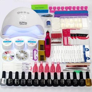 Anicure Set Kies 12/10 Kleuren Gel Poolse Base Top Coat Nail Kit 24W / 48W / 54W UV LED Lamp Elektrische Manicure Handvat Art