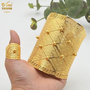 Aniid 24k Dubai Gold Ploated Bangle armband met ringen voor vrouwen bruidsontwerper Afrikaanse sieraden bruiloft Ethiopische armbanden 240407