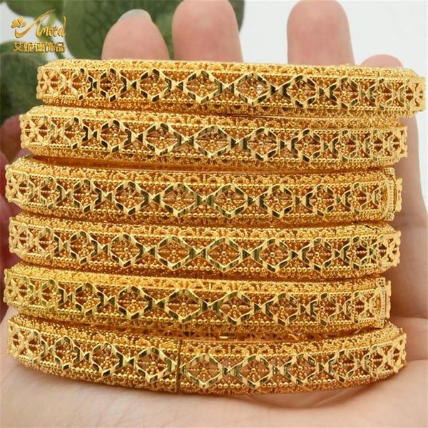 ANIID 4 pièces ensemble 24K Dubai plaqué or bracelet pour femmes éthiopien arabe africain indien mariage mariée bijoux cadeau 220222316Q