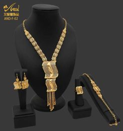 Aniid African Dubai Jewelry Gold Big Necklace Rings Set for Women Nigeriaans bruid bruiloftsfeest 24k Ethiopian Oorrings sieraden H4774551
