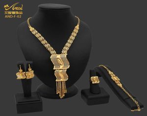 Aniid African Dubai Jewelry Gold Big Collier Rings Set for Women Nigerian Bridal Wedding Party 24K Boucles d'oreilles éthiopiennes bijoux H7379299