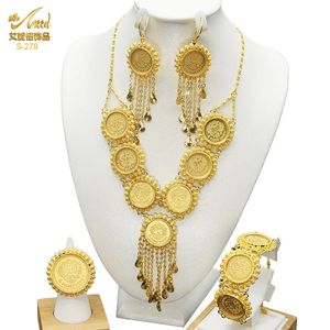 ANIID African Gold Color Coin Collier Bracelet Bijoux Bijoux pour femmes Dubaï Middle East Bridal Wedding Jewellery Cadeaux 240516