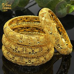 Aniid Dubai 24k Gold Color Bracelets for Women Luxury Bielry Designers Indian Bangles Africain Arabe Wholesale Wedding Bridal 240407