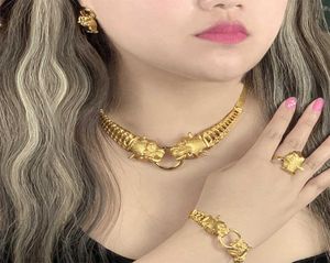 Aniid Dubai Gouden sieradensets voor vrouwen Big Animal Indian Jewelary African Designer ketting Ring Earring Wedding Accessories 2106169463333