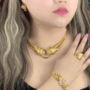 ANIID – ensemble de bijoux en or de dubaï pour femmes, bijoux indiens avec gros animaux, collier de styliste africain, bague, boucles d'oreilles, accessoires de mariage, 218O