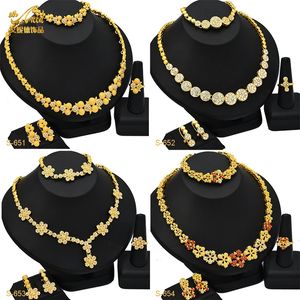 ANIID Dubai vergulde sieradenset voor dames bruidsbruiloft Afrikaanse sieradensets Indiase bloemvorm ketting 24K accessoires 240123