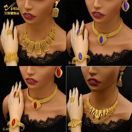 Aniid Dubai Luxe grote hanger kettingsets voor vrouwen Afrikaanse 24k gouden kleur Indiase Arabische bruiloft bruids sieraden sets groothandel 240522